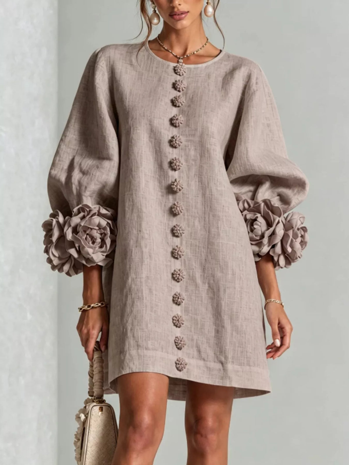 3d Floral 3/4 Sleeve Mini Dress (7)