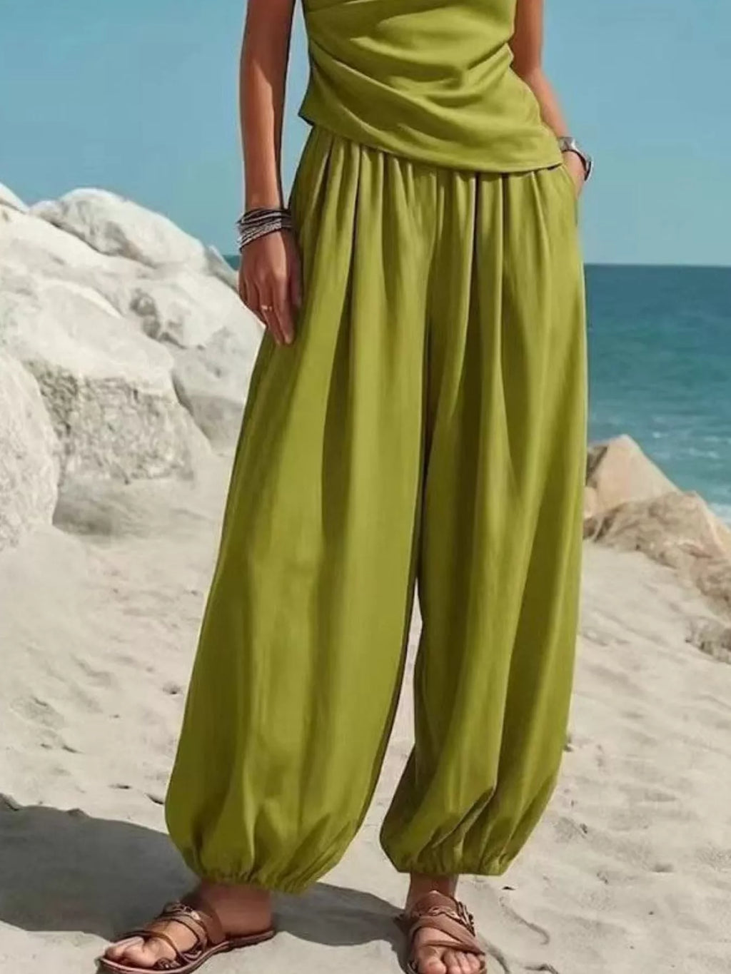 Full Size One-shoulder Top Wide Leg Pants Set Plus (12)