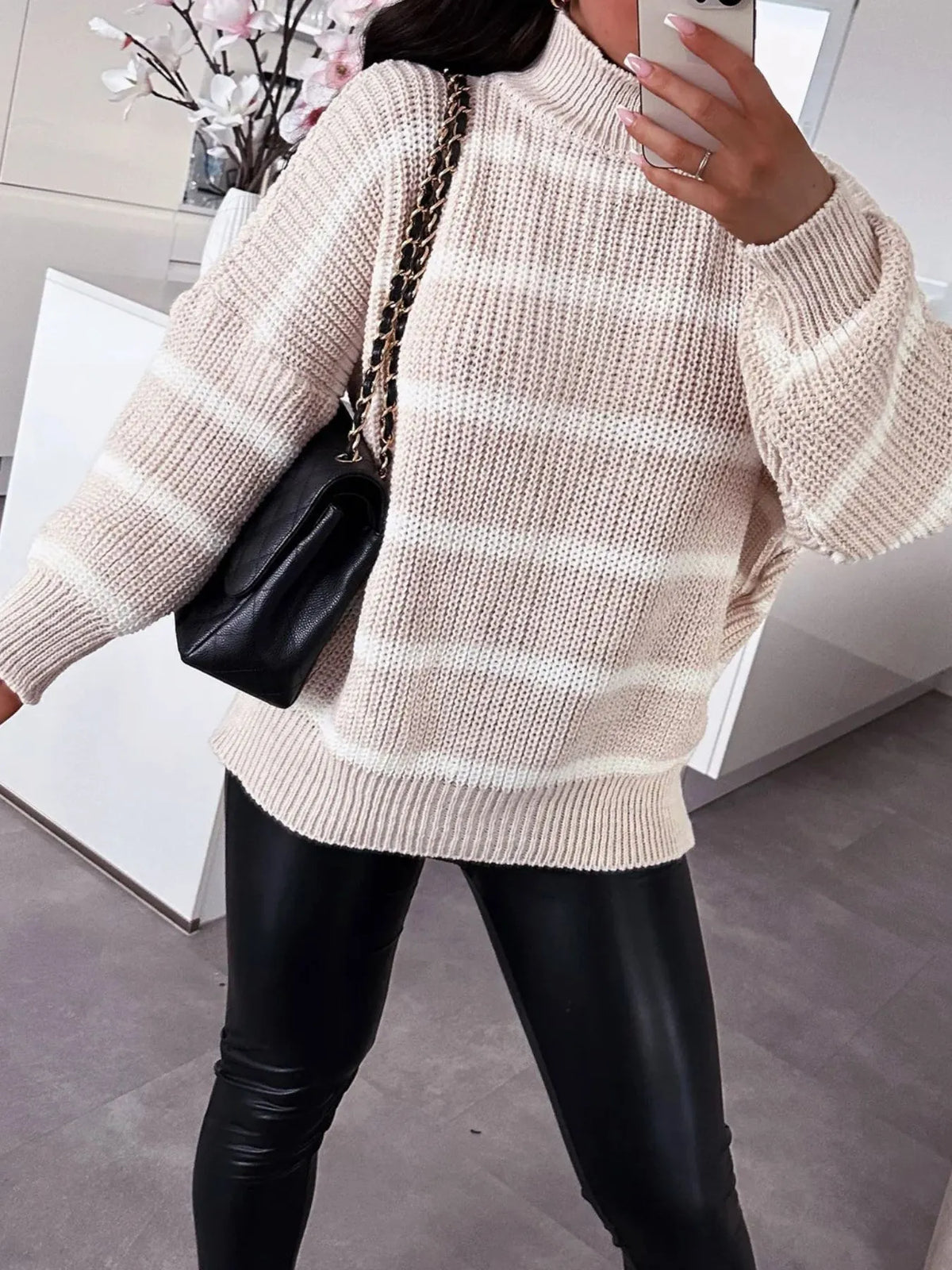 Striped Turtleneck Long Sleeve Sweater (19)