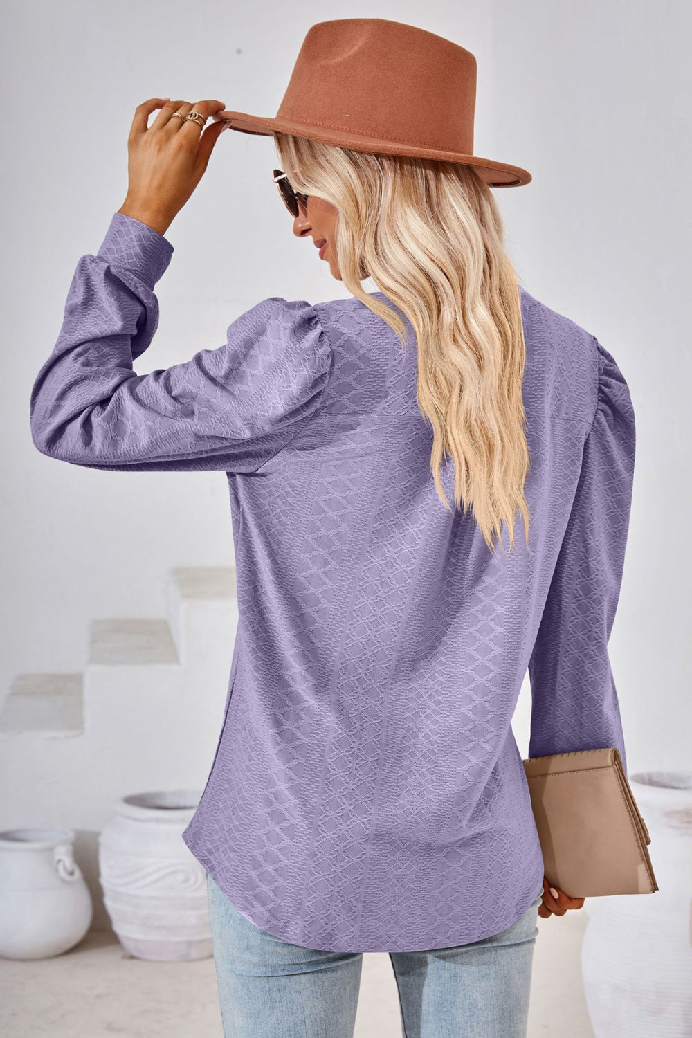 V-neck Puff Sleeve Blouse (2)