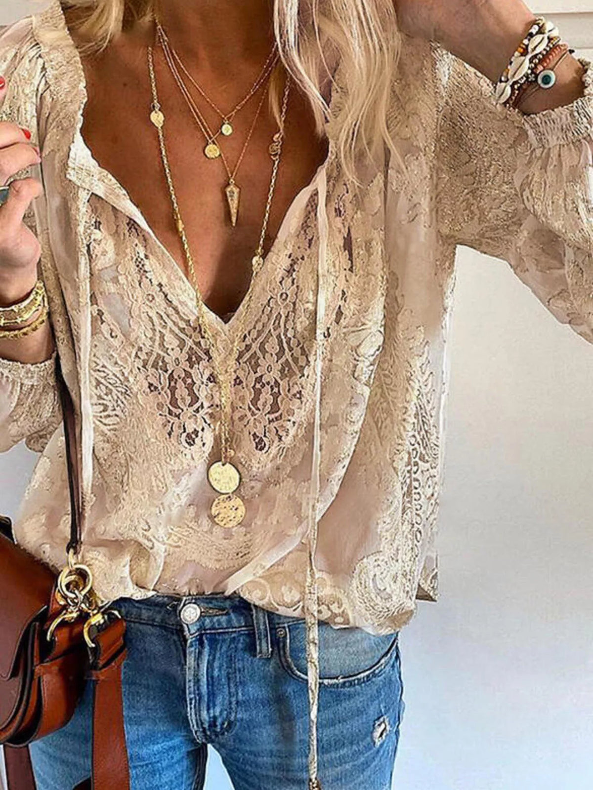 Lace Tie-neck Blouse (11)