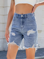 Distressed Raw Hem Denim Shorts (3)