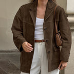 Brushed Velvet Retro Lapels Loose Suede Jacket photo 3