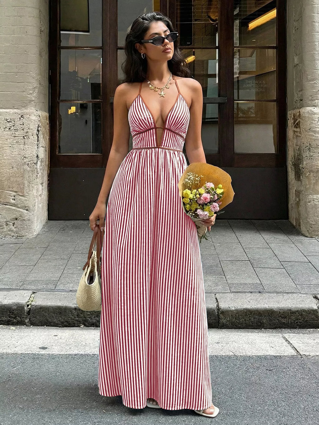 Striped Halter Neck Maxi Dress (14)