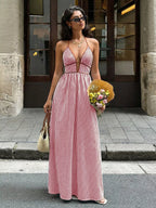 Striped Halter Neck Maxi Dress (14)