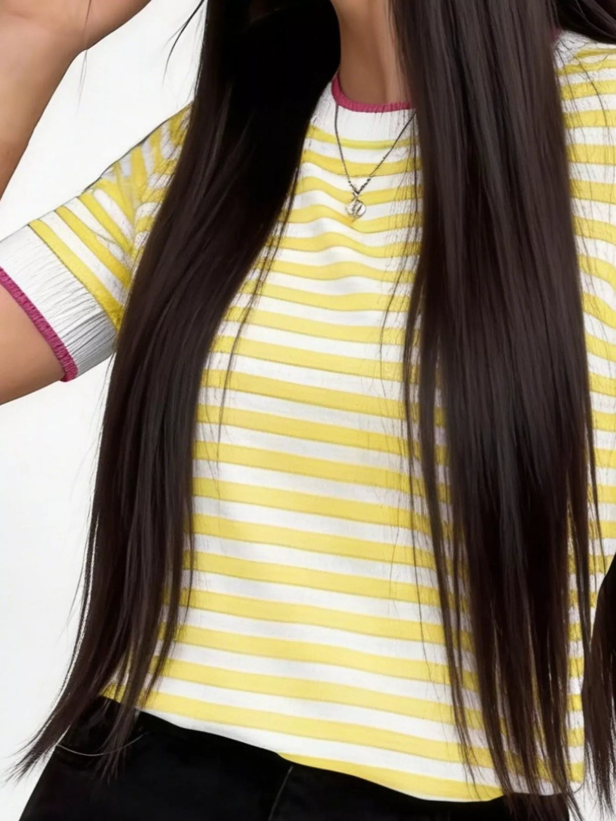 Contrast Trim Striped Short Sleeve Knit Top (8)