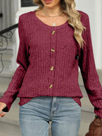 Ribbed Round Neck Long Sleeve Top (22)