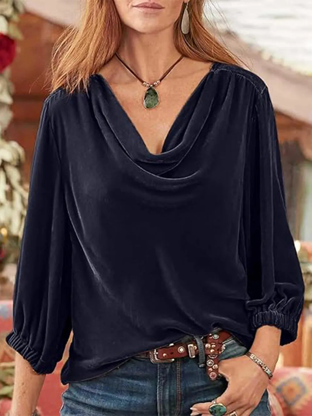 Cowl Neck Three-quarter Sleeve Top (2)