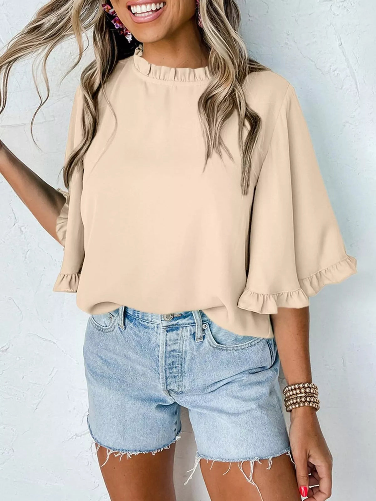 Ruffle Trim Half Sleeve Blouse (9)