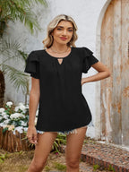 Cutout Round Neck Short Sleeve Blouse (12)