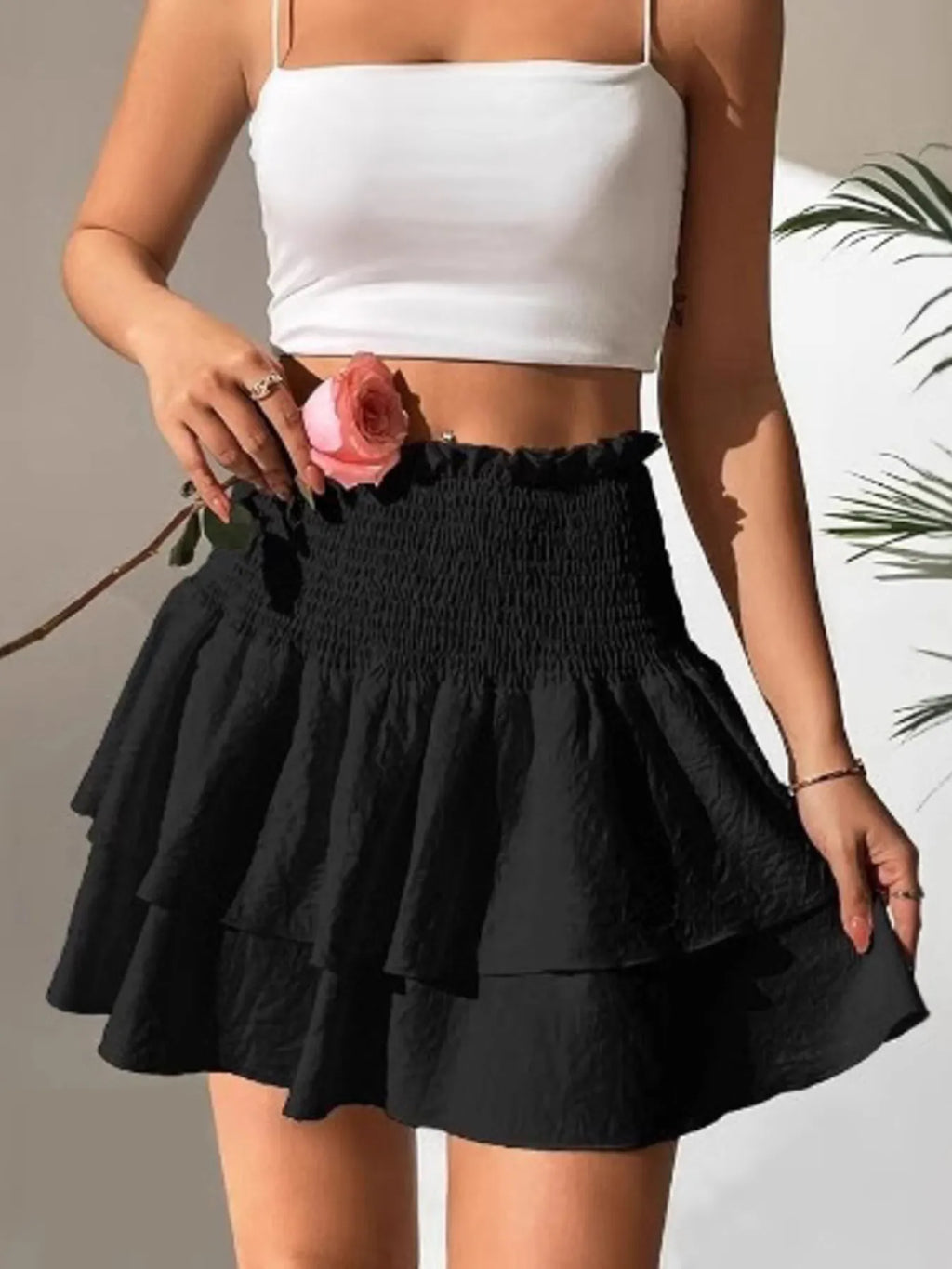 Smocked Layered Mini Skirt (2)