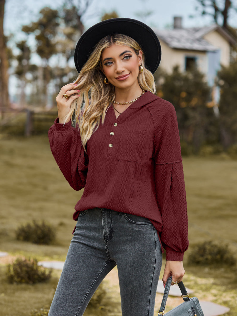 Cable-knit Dropped Shoulder Hoodie (15)