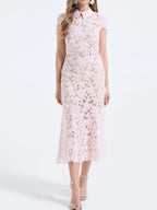 Floral Lace Short Sleeve Midi Dress (4)