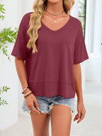V-neck Relaxed Fit Solid Color T-shirt (24)