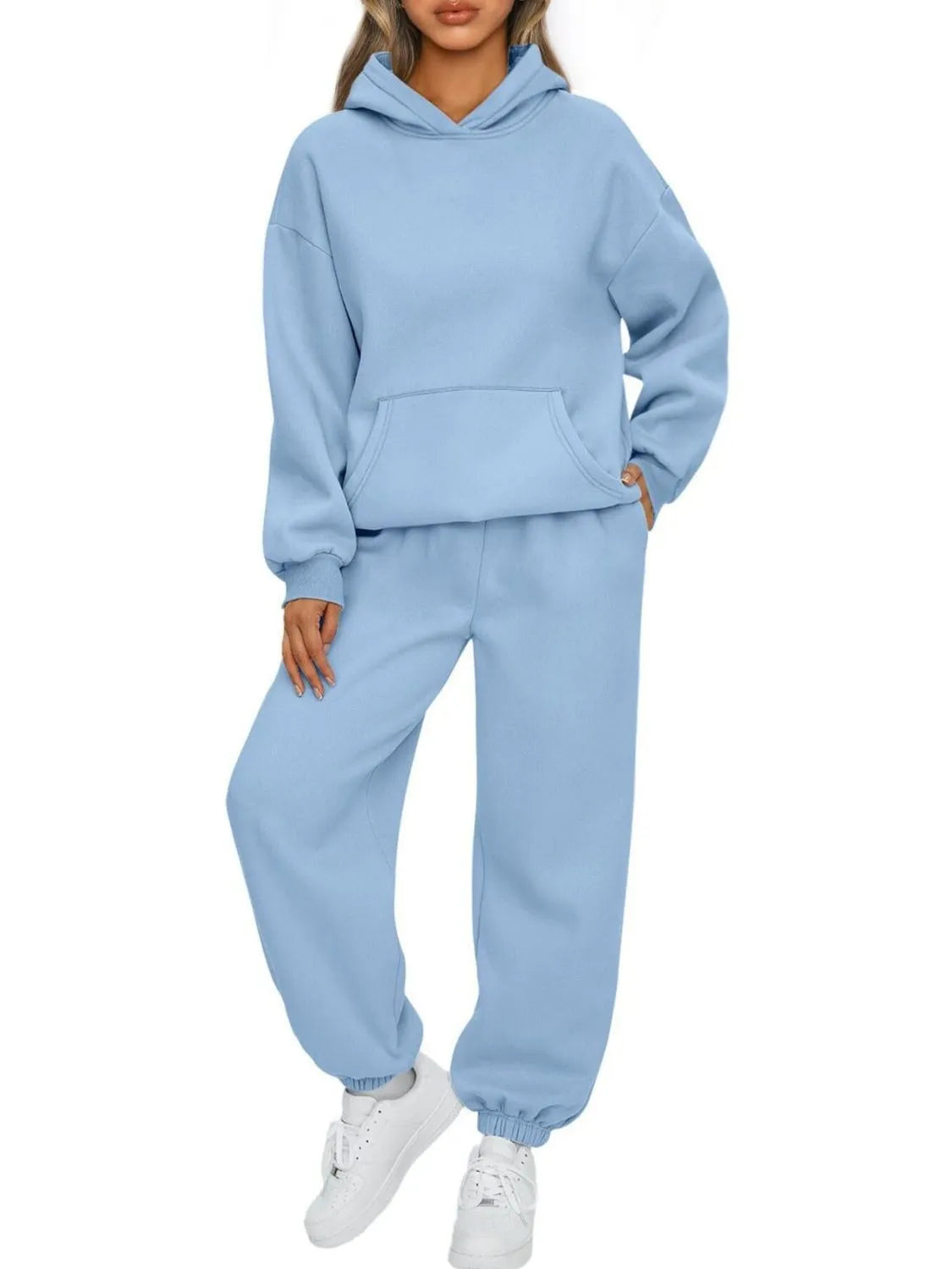 Full Size Kangaroo Pocket Hoodie Joggers Set Plus (7)