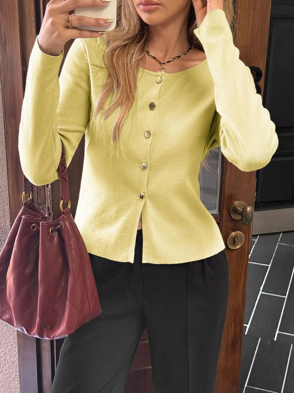 Button-up Long Sleeve Knit Cardigan (6)