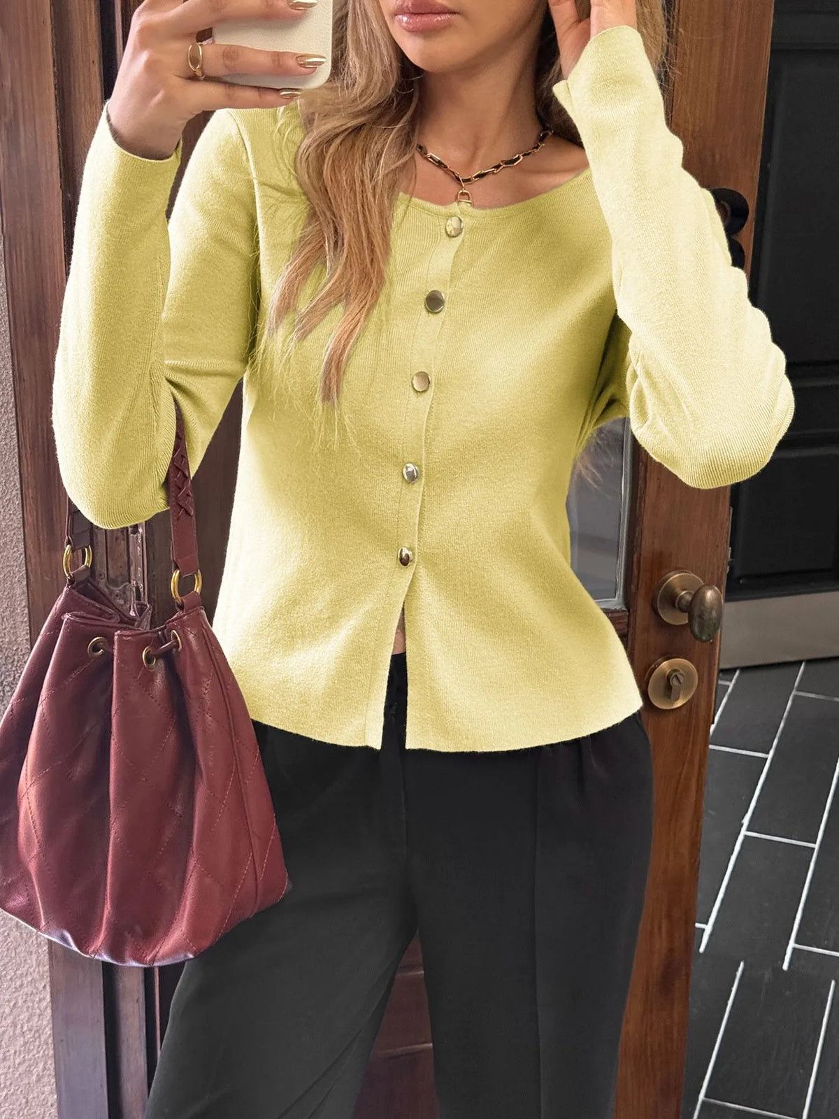Button-up Long Sleeve Knit Cardigan (6)
