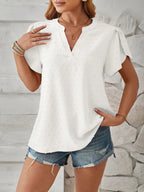 Swiss Dot Notched Petal Sleeve T-shirt (14)