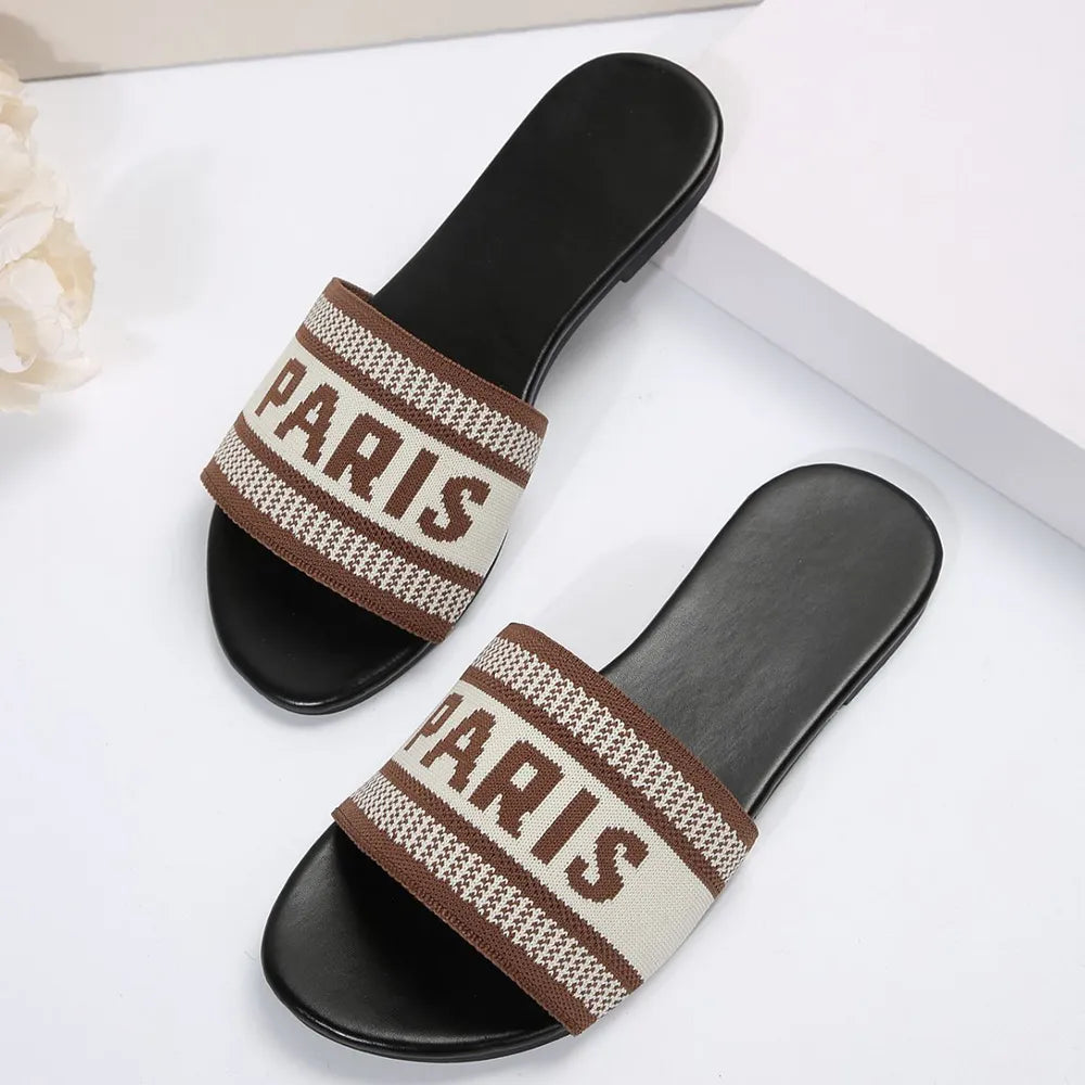 Paris Letter Open Toe Flat Sandals (5)