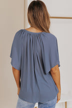 Gathered Detail Notched Neck Flutter Sleeve Top (28)