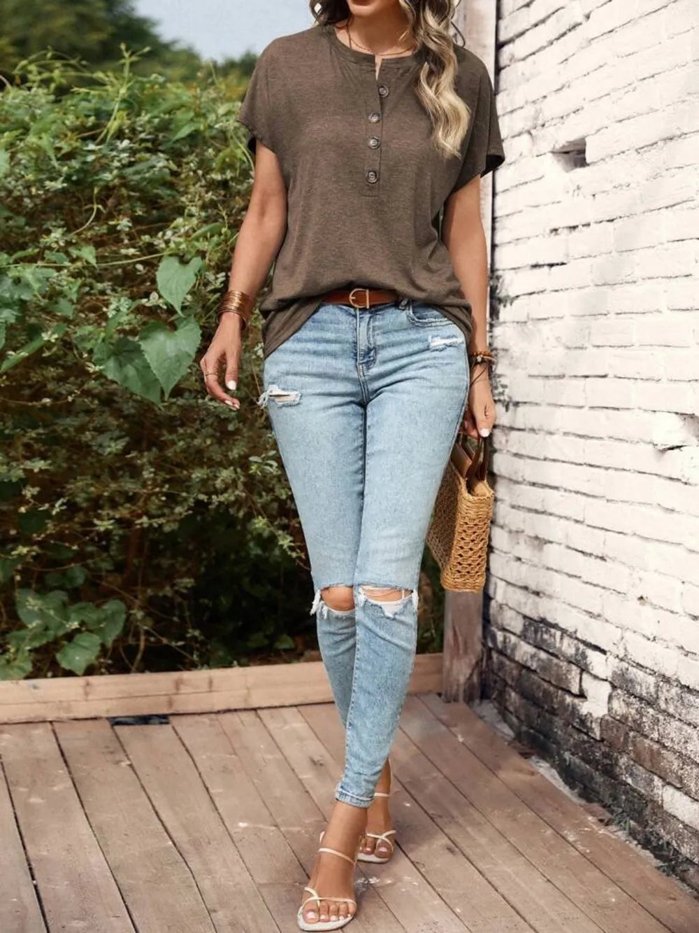 Half Button Short Sleeve Top (19)