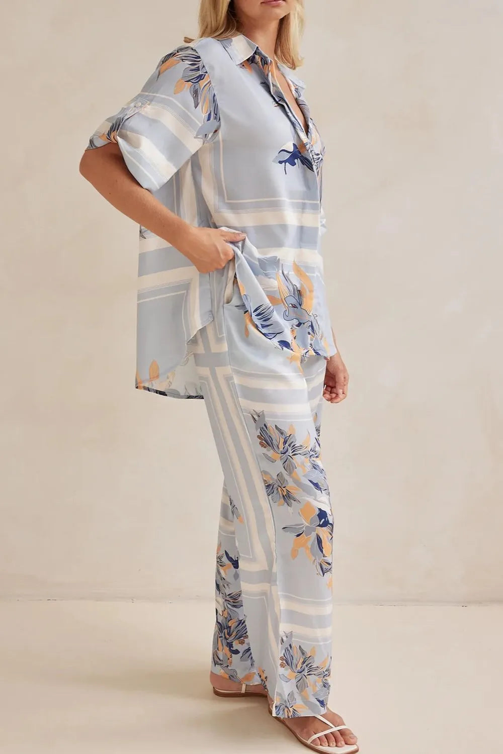 Printed Button Up Shirt Pants Set (5)