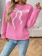 Bow Round Neck Long Sleeve Sweater (8)
