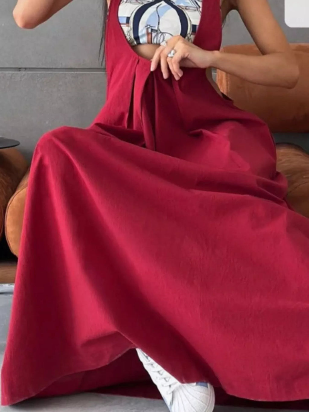 Pleated Overall Dress Pockets (4)