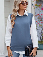 Buttoned Round Neck Sweater Vest (24)