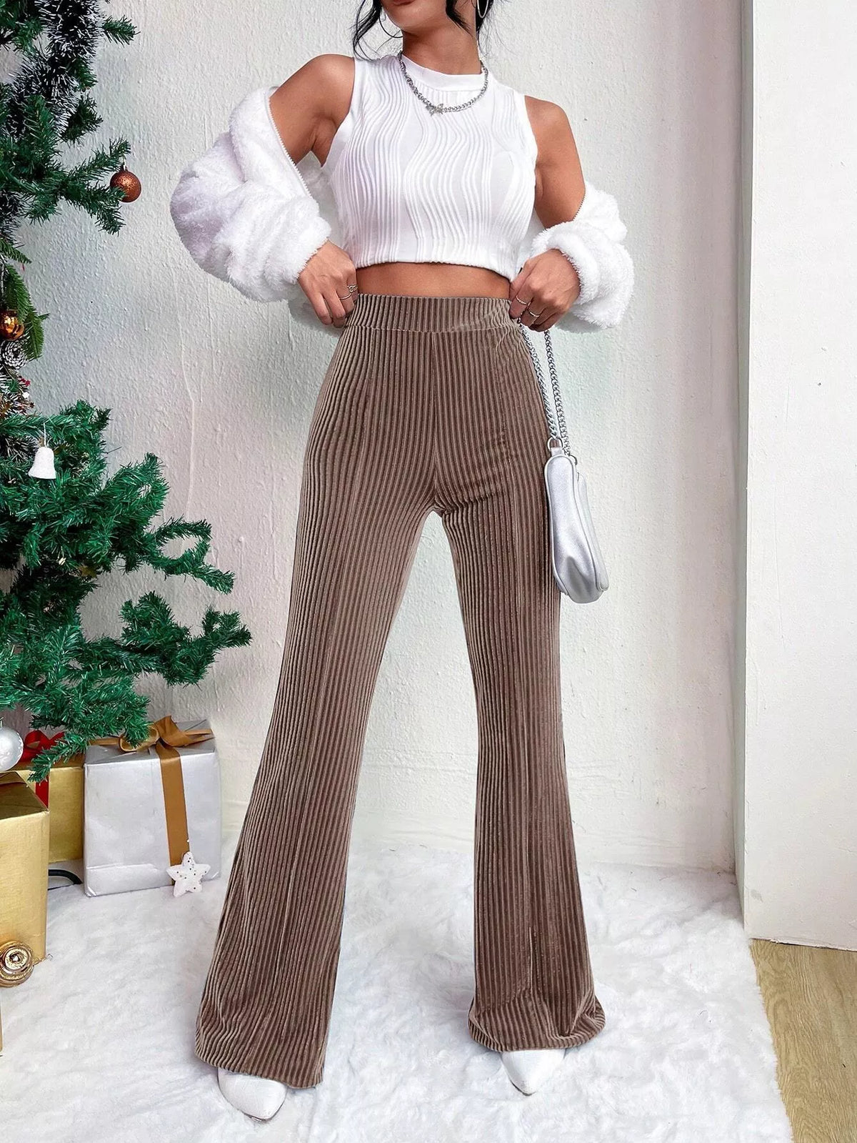 Corduroy High Waist Flare Pants (4)
