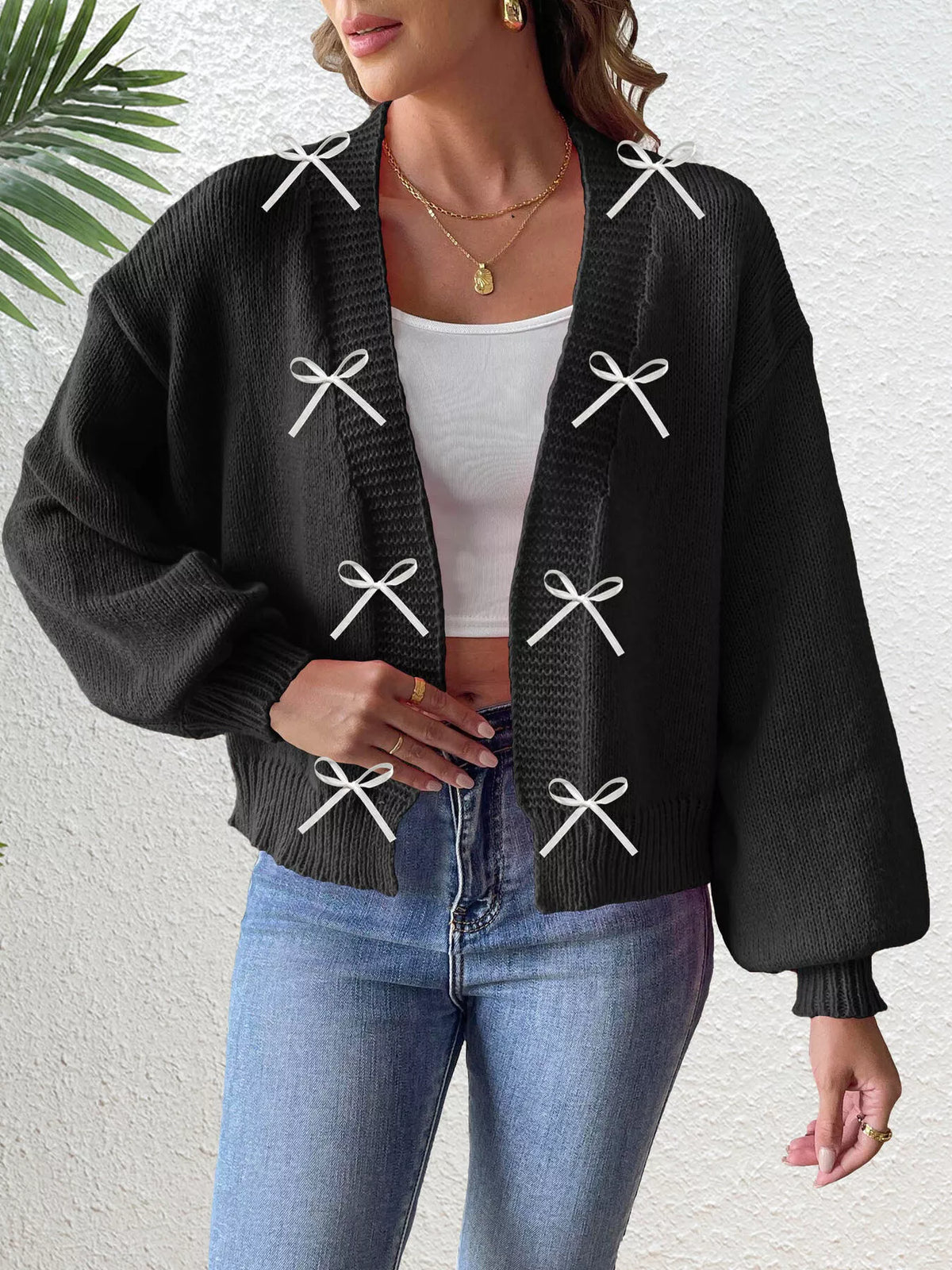 Bow-tie Open Front Knit Cardigan (7)