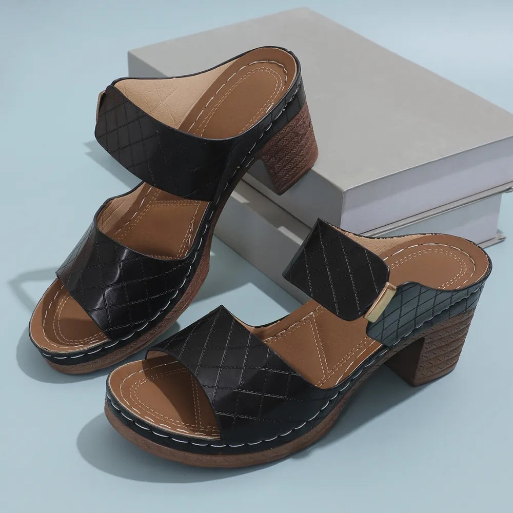 Pu Leather Block Heel Sandals (3)