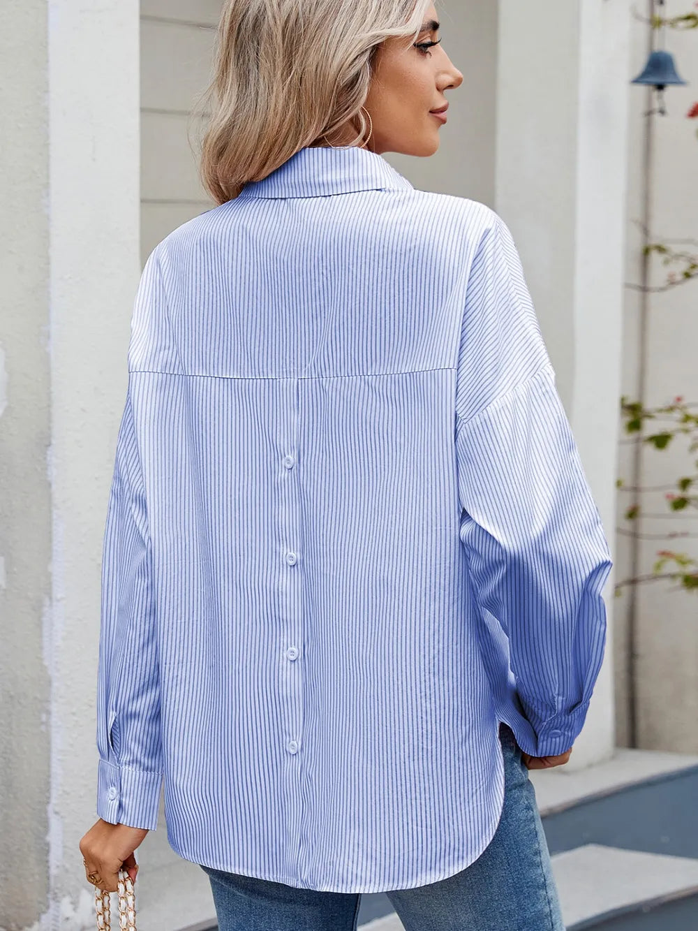 Striped Collared Neck Button Down Long Sleeve Shirt (12)
