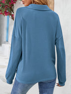 Half Button Collared Neck Long Sleeve Top (12)