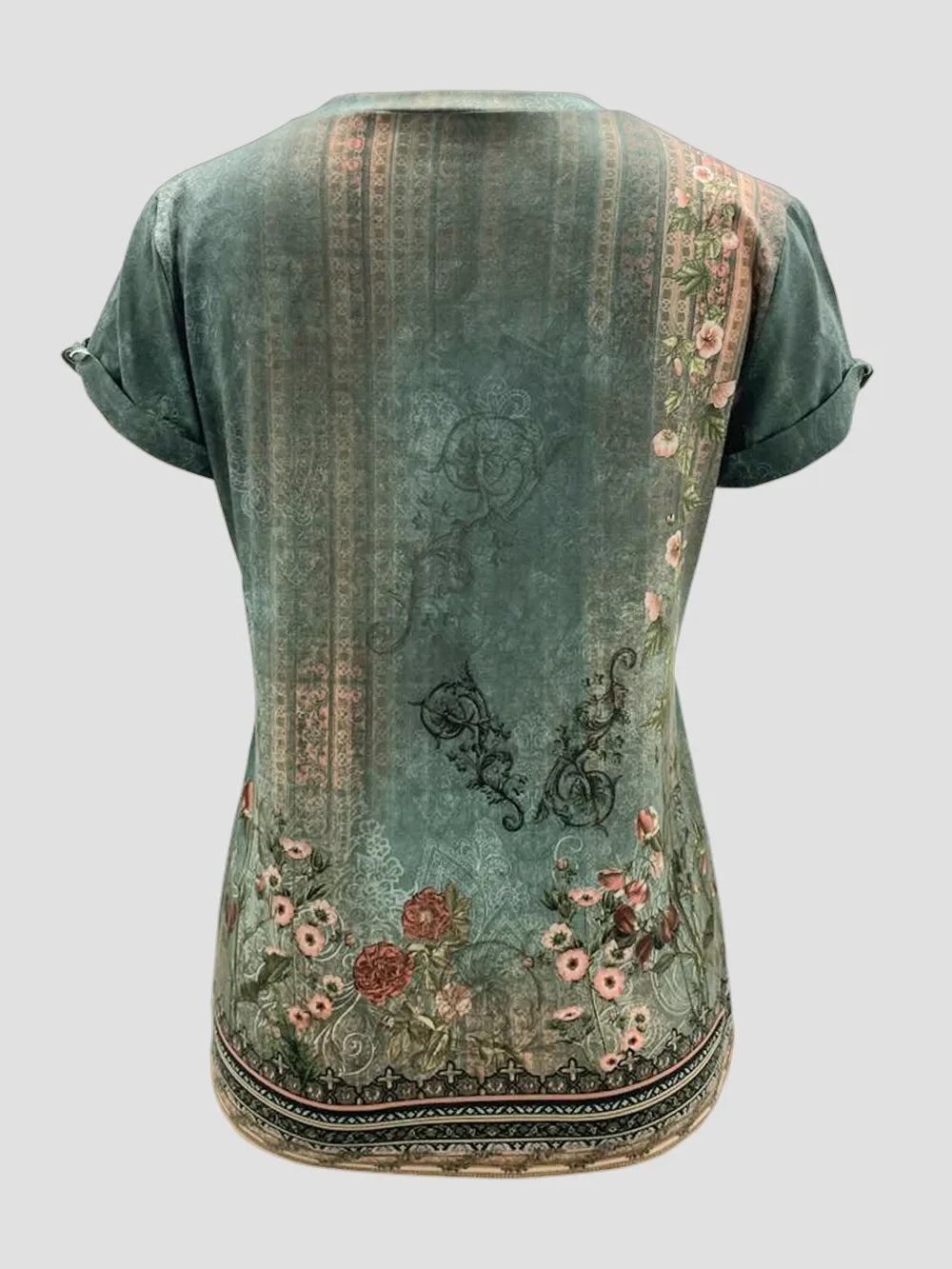 Printed Round Neck Short Sleeve T-shirt (2)