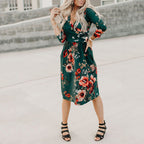 Printed Long Sleeve V-neck Pocket Dress photo 6