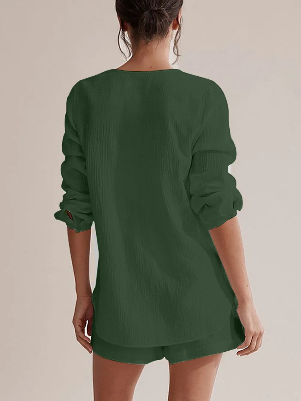 Notched Long Sleeve Top Shorts Set (5)