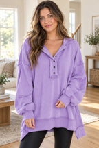 Exposed Seam Long Sleeve Sweatshirt styled on a model