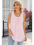 Eyelet Buttoned Round Neck Tank