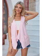 Eyelet Open Front Sleeveless Cardigan