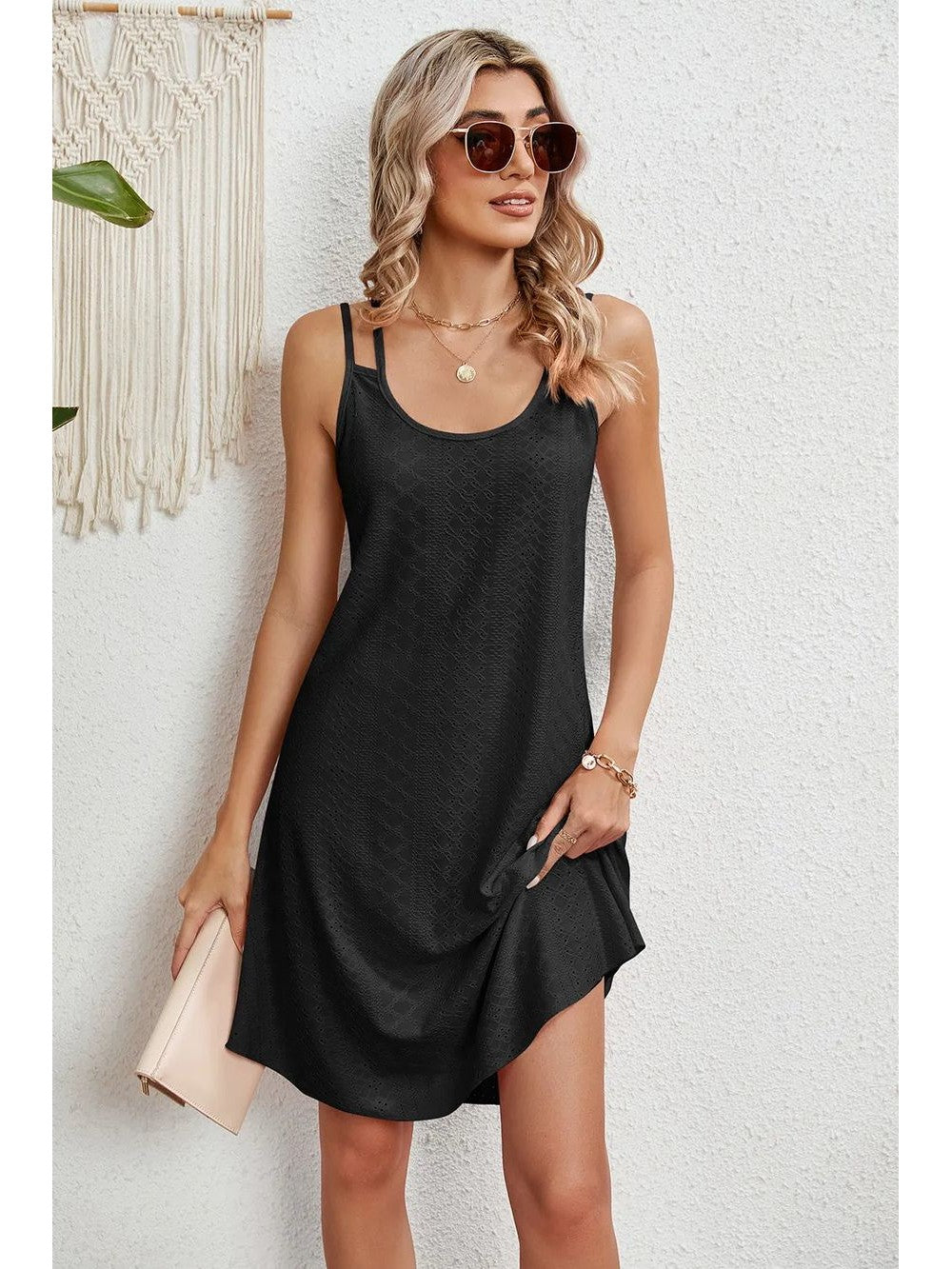 Eyelet Scoop Neck Double Strap Dress