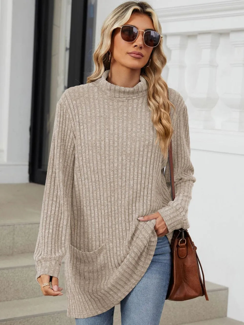 Ribbed Mock Neck Long Sleeve T-shirt (15)