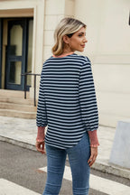 Contrast Striped Notched Long Sleeve Top (20)