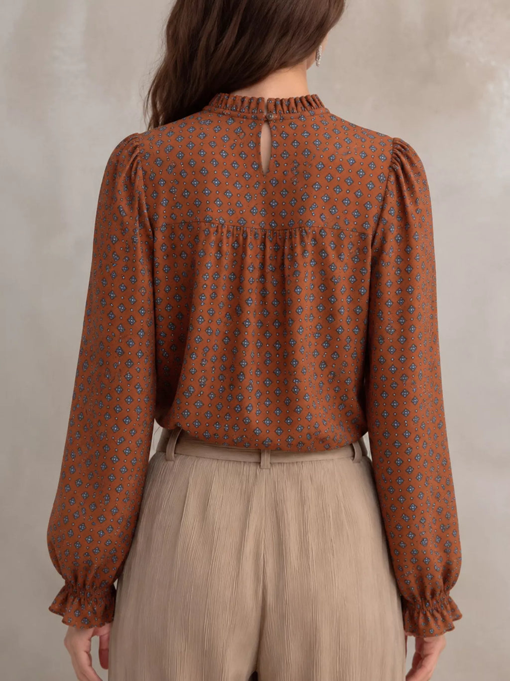 Printed Flounce Sleeve Blouse (2)