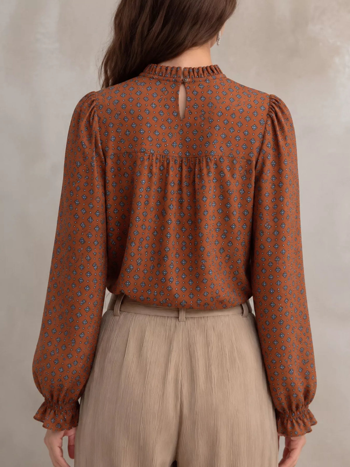 Printed Flounce Sleeve Blouse (2)