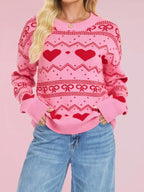 Heart Pattern Dropped Shoulder Sweater (4)