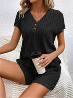 Ribbed V-neck Top Shorts Set (5)
