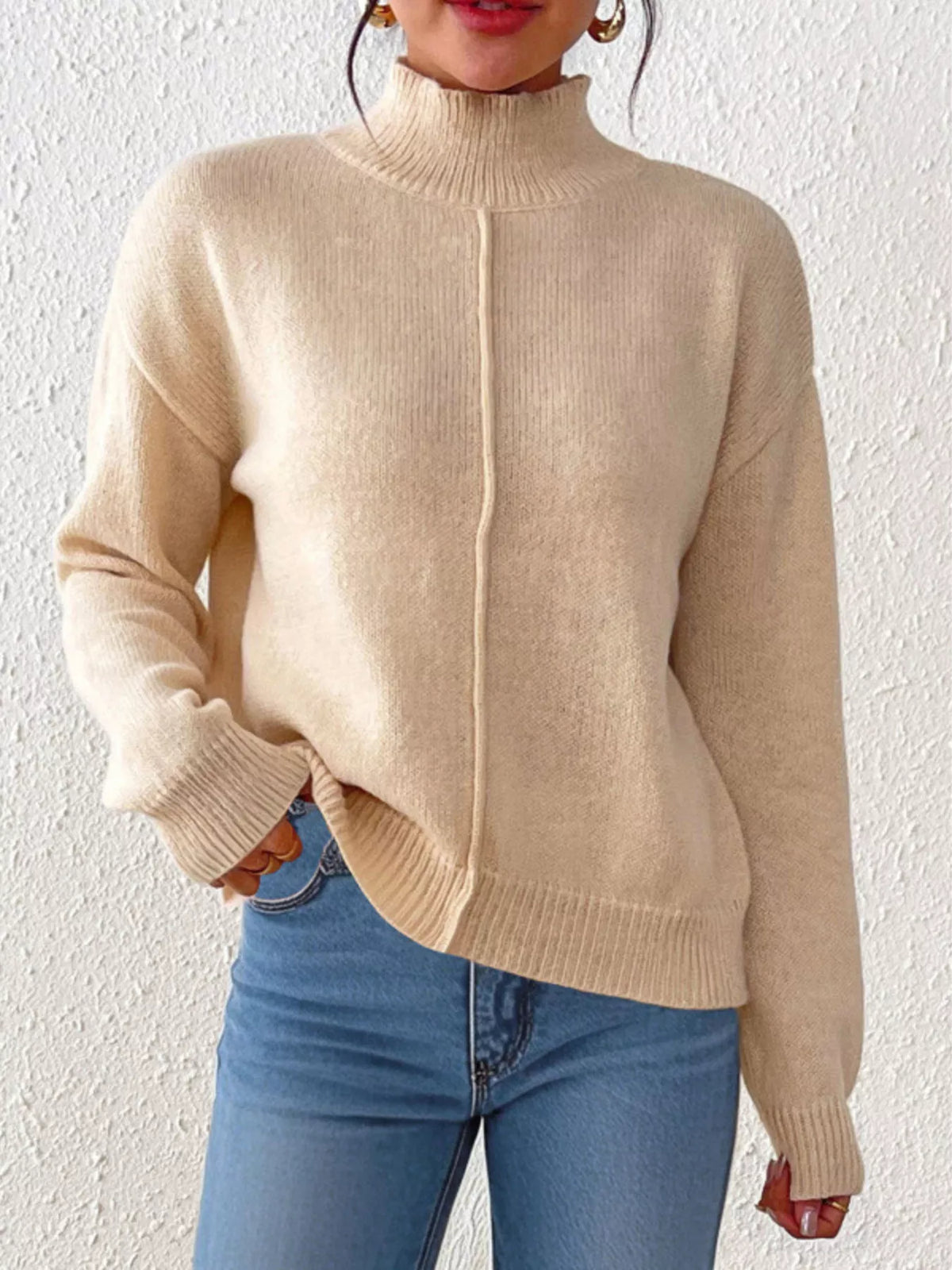 Turtleneck Dropped Shoulder Sweater (2)