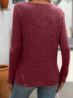 Ribbed V-neck Long Sleeve T-shirt (8)