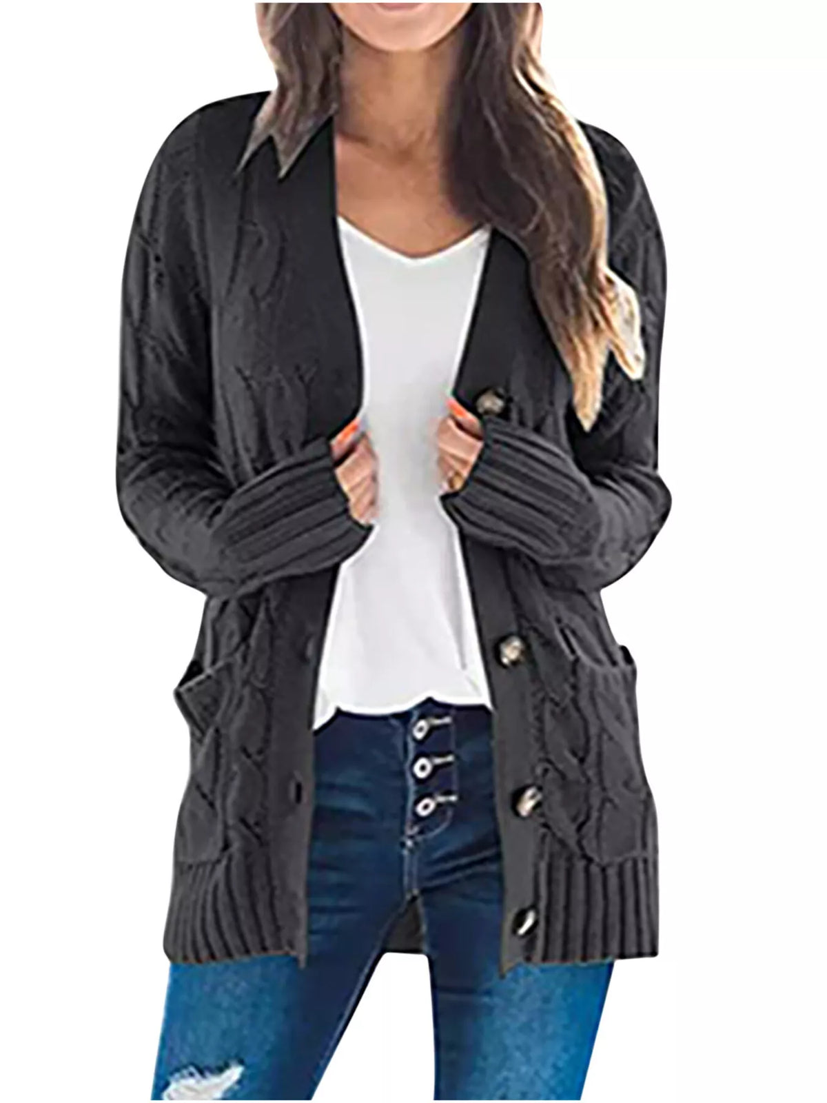 Full Size Chunky Cable Knit Button-down Cardigan Plus (5)